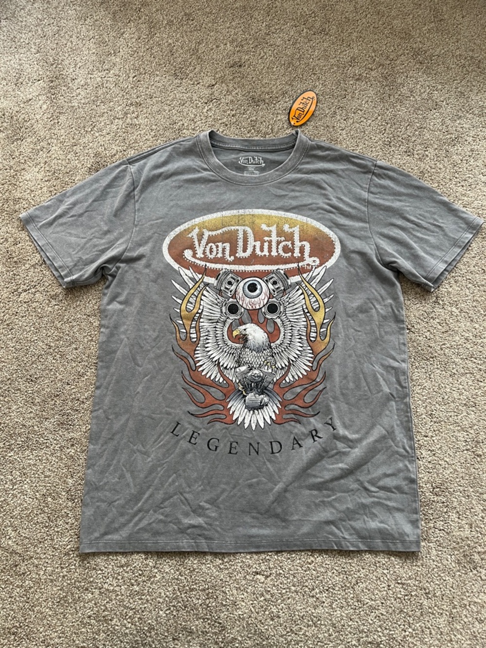 Men's Von Dutch Graphic Tee - Legendary Eagle Design with rhinestones